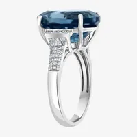 Effy Womens 1/ CT. T.W. Diamond & Genuine Blue Topaz 14K White Gold Cocktail Ring