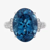 Effy Womens 1/ CT. T.W. Diamond & Genuine Blue Topaz 14K White Gold Cocktail Ring