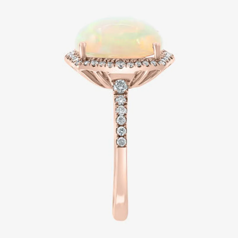 Effy Womens 3/8 CT. T.W. Diamond & Genuine White Opal 14K Rose Gold Cocktail Ring