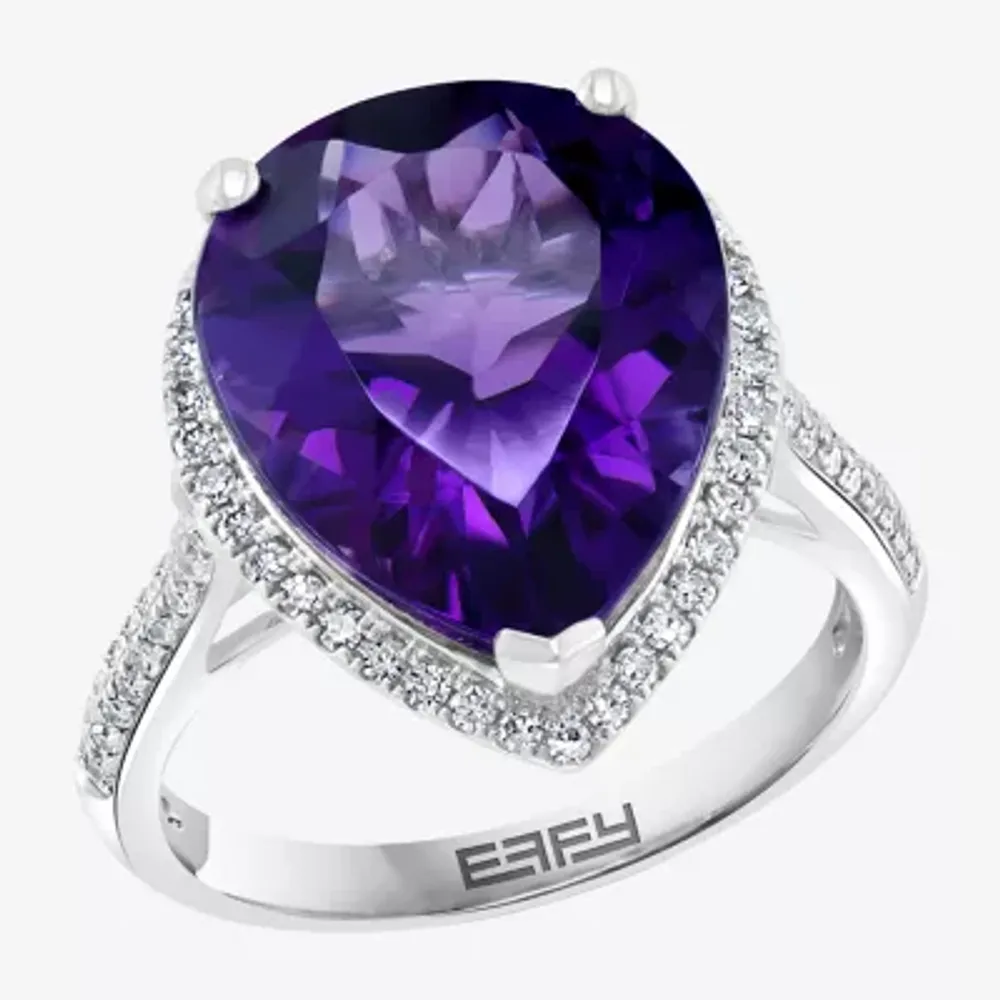 Effy Womens 1/3 CT. T.W. Diamond & Genuine Purple Amethyst 14K White Gold Cocktail Ring