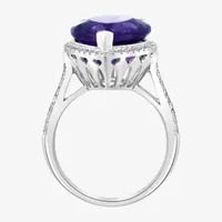 Effy Womens 1/3 CT. T.W. Diamond & Genuine Purple Amethyst 14K White Gold Cocktail Ring