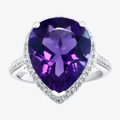 Effy Womens 1/3 CT. T.W. Diamond & Genuine Purple Amethyst 14K White Gold Cocktail Ring