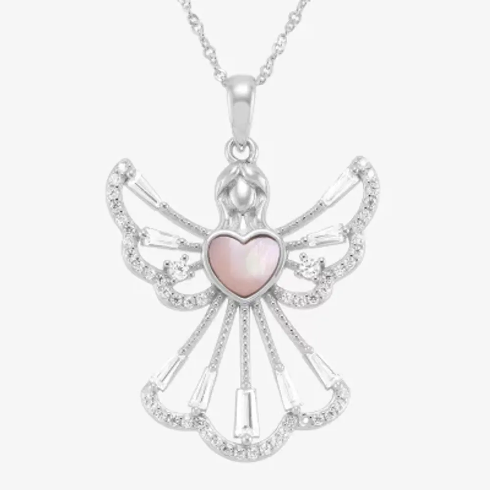 Diamonart Womens Pink Cubic Zirconia Sterling Silver Angel Pendant Necklace