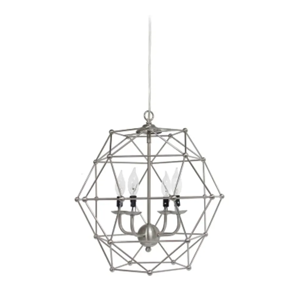 All the Rages Elegant Designs 4 Light Hexagon Industrial Rustic Brushed Nickel Pendant Light