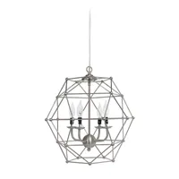 All the Rages Elegant Designs 4 Light Hexagon Industrial Rustic Brushed Nickel Pendant Lights