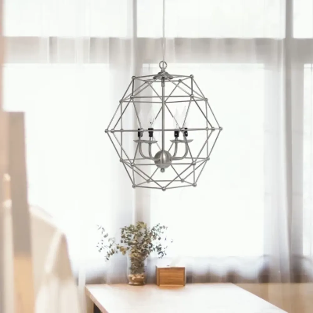 All the Rages Elegant Designs 4 Light Hexagon Industrial Rustic Brushed Nickel Pendant Lights