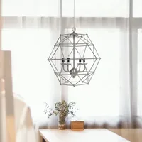 All the Rages Elegant Designs 4 Light Hexagon Industrial Rustic Brushed Nickel Pendant Light