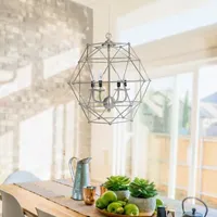 All the Rages Elegant Designs 4 Light Hexagon Industrial Rustic Brushed Nickel Pendant Lights