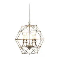 All the Rages Elegant Designs 4 Light Hexagon Industrial Rustic Brushed Nickel Pendant Light