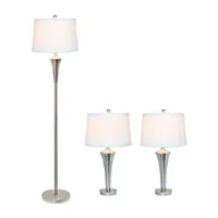 All the Rages Elegant Designs Brushed Nickel Tapered With White Shades 3-pc. Lamp Set