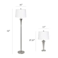 All the Rages Elegant Designs Brushed Nickel Tapered With White Shades 3-pc. Lamp Set