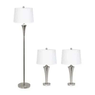 All the Rages Elegant Designs Brushed Nickel Tapered With White Shades 3-pc. Lamp Set