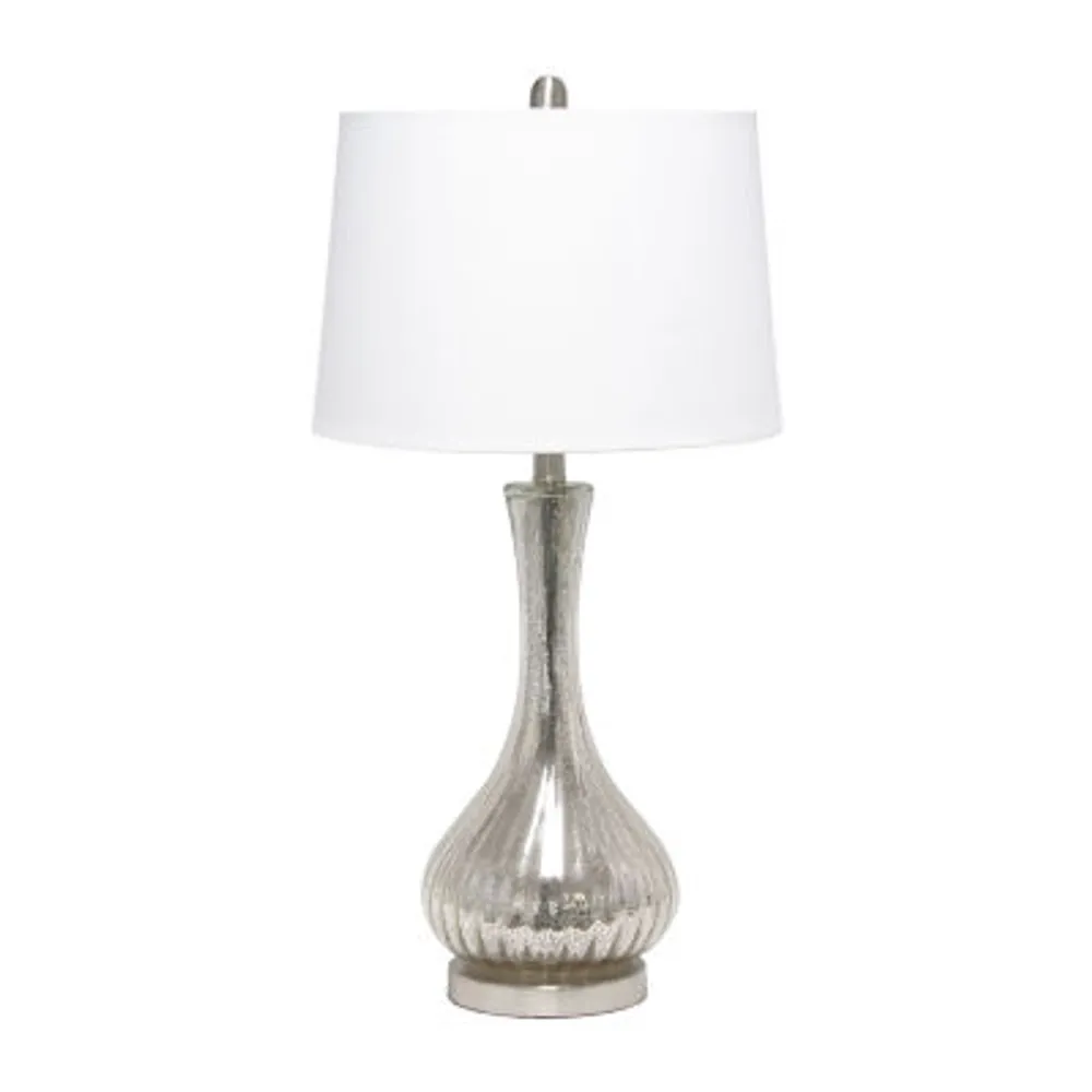 All the Rages Lalia Home Speckled Mercury Tear Drop  With White Fabric Shade Table Lamp