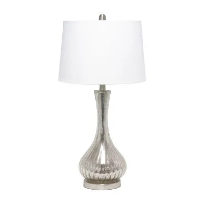 All the Rages Lalia Home Speckled Mercury Tear Drop  With White Fabric Shade Glass Table Lamp