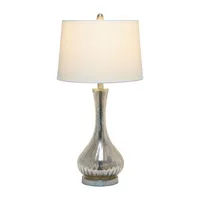 All the Rages Lalia Home Speckled Mercury Tear Drop  With White Fabric Shade Table Lamp