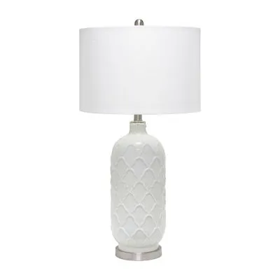 All the Rages Lalia Home Argyle Classic White  With Fabric Shade Glass Table Lamp