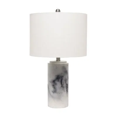 All the Rages Lalia Home Marbleized With White Fabric Shade Concrete Table Lamp