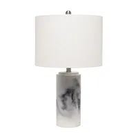 All the Rages Lalia Home Marbleized With White Fabric Shade Table Lamp