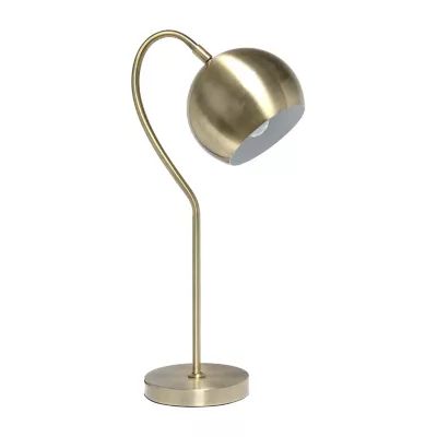 All the Rages Lalia Home Mid Century Curved  With Dome Shade; Antique Brass Table Lamp
