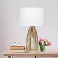 All the Rages Lalia Home Wooded Arch Farmhouse With White Fabric Shade Table Lamp