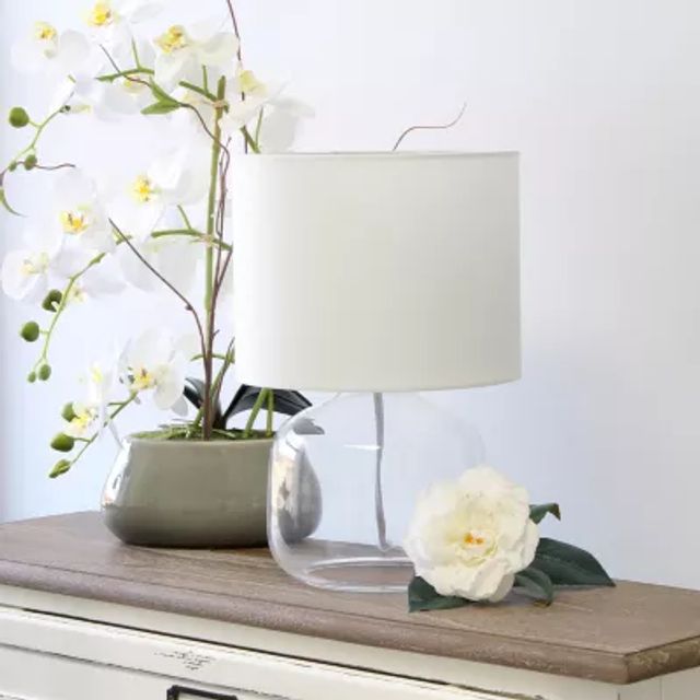 Simple Designs Glass Table Lamp with Fabric Shade