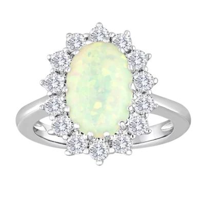 Womens Lab Created White Opal Sterling Silver Cocktail Ring