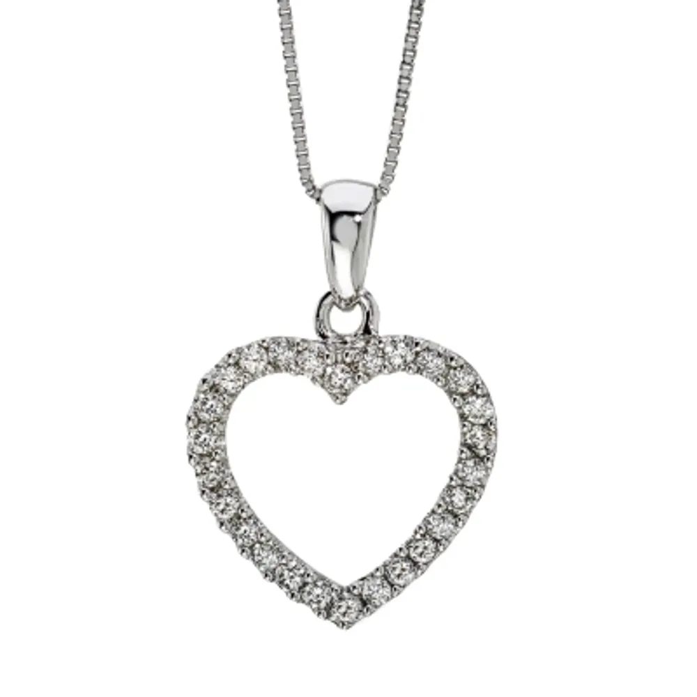 Womens 1/4 CT. T.W. Natural White Diamond 14K Gold Heart Pendant Necklace