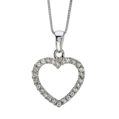 Womens 1/4 CT. T.W. Natural White Diamond 14K Gold Heart Pendant Necklaces