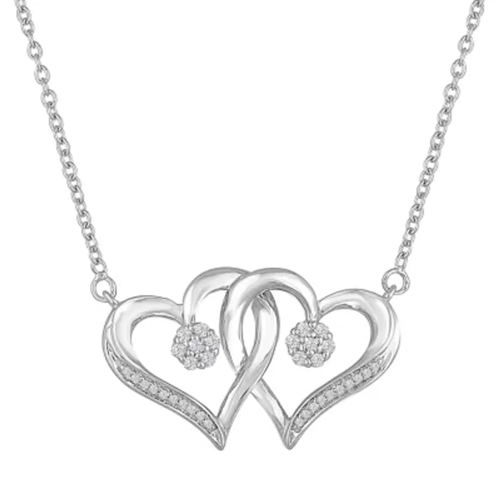 Diamond Blossom 1/10 CT. T.W. Sterling Silver Heart Pendant Necklace