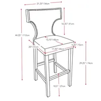 Kings Bar Height Barstool With Metal Studs, Set Of 2