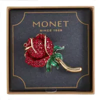 Monet Jewelry Red Rose Gold Tone Crystal Pin
