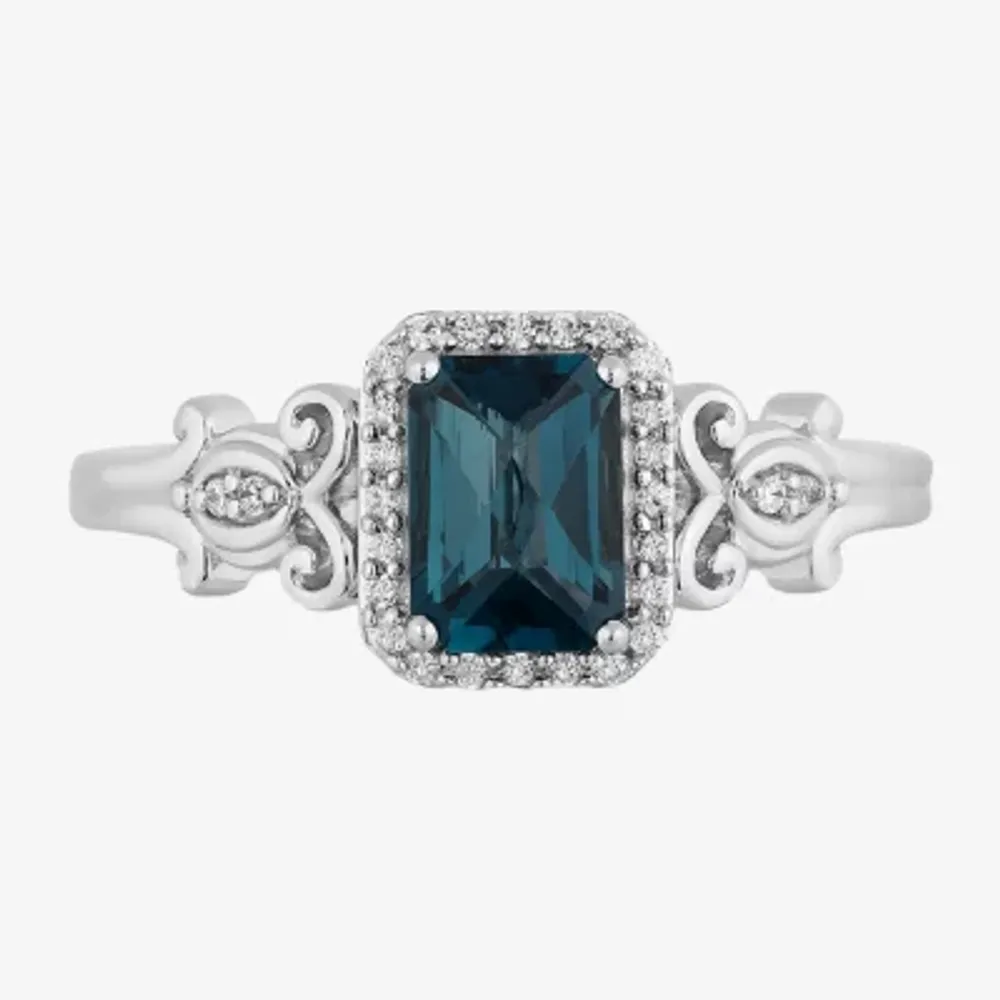 Enchanted Disney Fine Jewelry Womens 1/10 CT. T.W. Genuine Blue Topaz Sterling Silver Cinderella Cocktail Ring