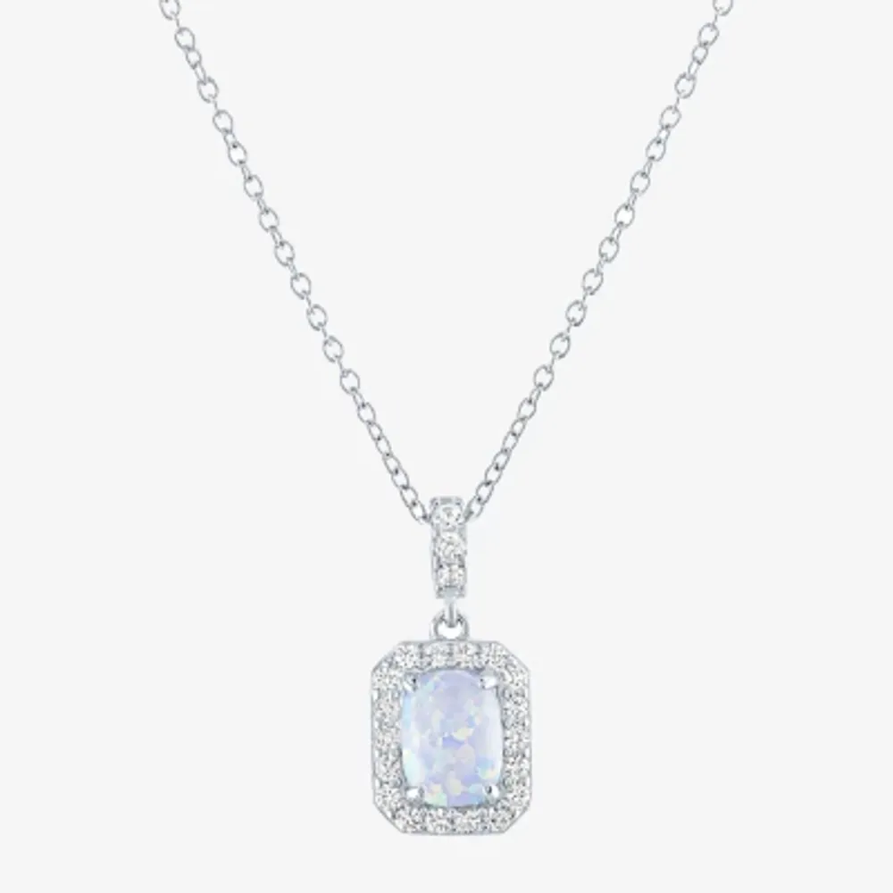 Yes Womens Lab Created White Opal Sterling Silver 18 Inch Pendant Necklace