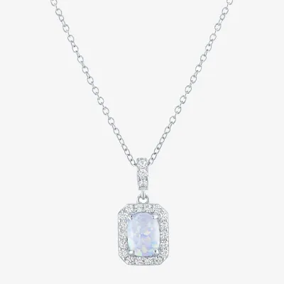 Yes Womens Lab Created White Opal Sterling Silver 18 Inch Pendant Necklace