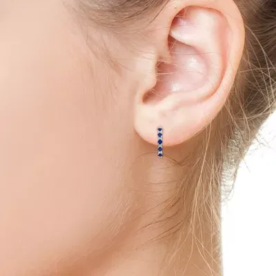 Effy  Diamond Accent Genuine Blue Sapphire Sterling Silver 20.2mm Hoop Earrings