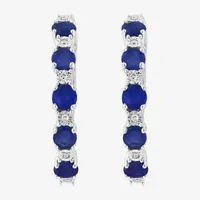 Effy  Diamond Accent Genuine Blue Sapphire Sterling Silver 20.2mm Hoop Earrings