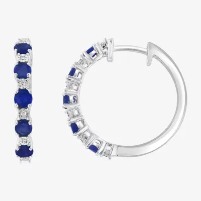 Effy  Diamond Accent Genuine Blue Sapphire Sterling Silver 20.2mm Hoop Earrings