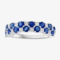 Effy  Double Row 2MM Diamond Accent Genuine Blue Sapphire Sterling Silver Band