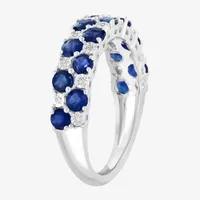 Effy  Double Row 2MM Diamond Accent Genuine Blue Sapphire Sterling Silver Band