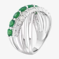 Effy 1/6 CT. T.W. Diamond & Genuine Green Emerald Sterling Silver Crossover Band