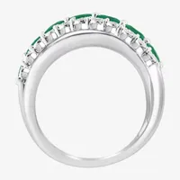 Effy 1/6 CT. T.W. Diamond & Genuine Green Emerald Sterling Silver Crossover Band