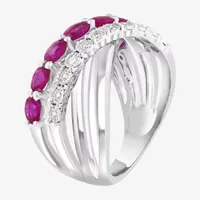 Effy  1/6 CT. T.W. Diamond & Genuine Red Ruby Sterling Silver Crossover Band