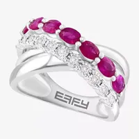 Effy  1/6 CT. T.W. Diamond & Genuine Red Ruby Sterling Silver Crossover Band