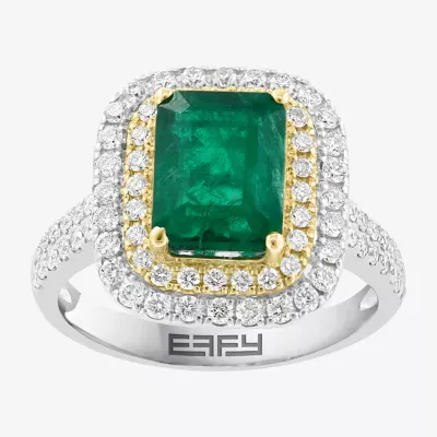 Effy  Womens 1/5 CT. T.W. Diamond & Genuine Green Emerald 14K Gold Cocktail Ring