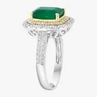 Effy  Womens 1/5 CT. T.W. Diamond & Genuine Green Emerald 14K Gold Cocktail Ring