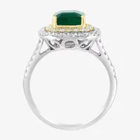 Effy  Womens 1/5 CT. T.W. Diamond & Genuine Green Emerald 14K Gold Cocktail Ring