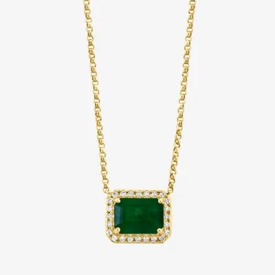 Effy  Womens 1/8 CT. T.W. Diamond & Genuine Green Emerald 14K Gold Pendant Necklace