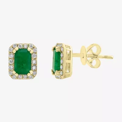 Effy  1/5 CT. T.W. Diamond & Genuine Green Emerald 14K Gold 8.2mm Stud Earrings
