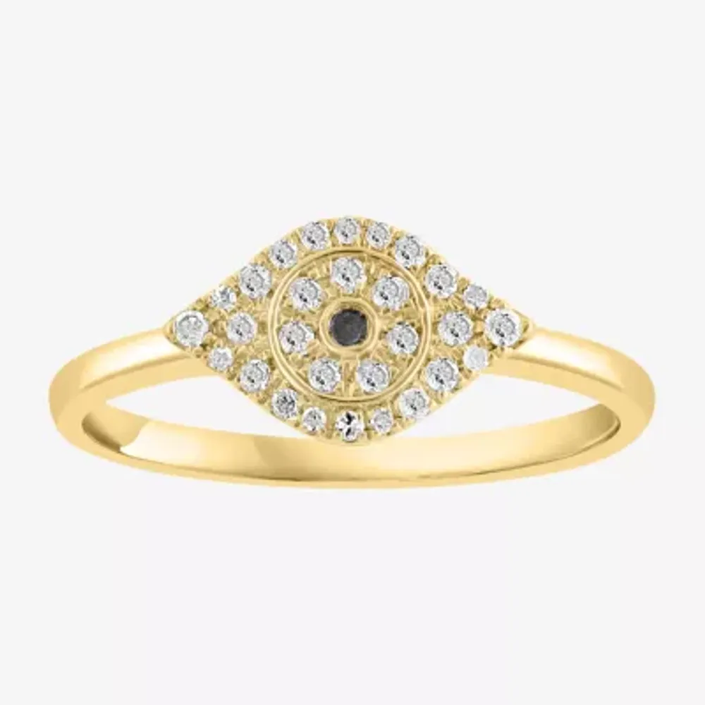 Effy Womens 1/6 CT. T.W. Natural White Diamond 14K Gold Over Silver Sterling Evil Eye Halo Cocktail Ring