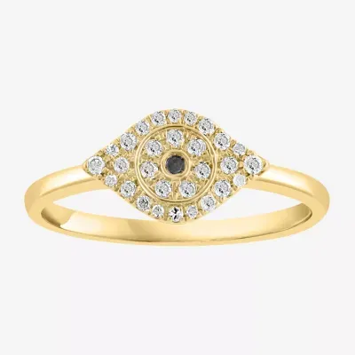Effy  Womens 1/6 CT. T.W. Natural White Diamond 14K Gold Over Silver Sterling Evil Eye Halo Cocktail Ring
